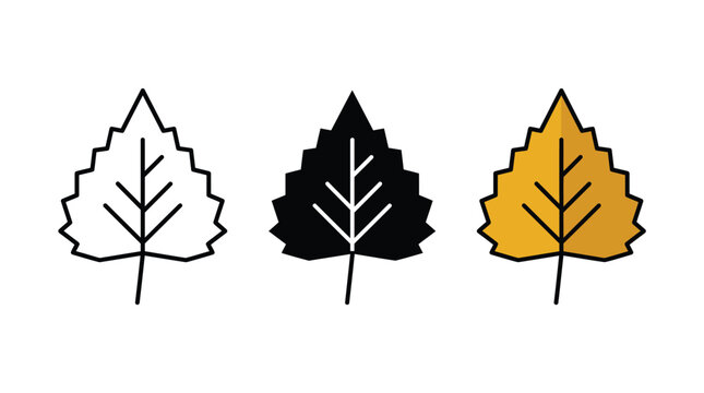 Set of autumn leaf icons in line art solid black and colorful flat style Vector