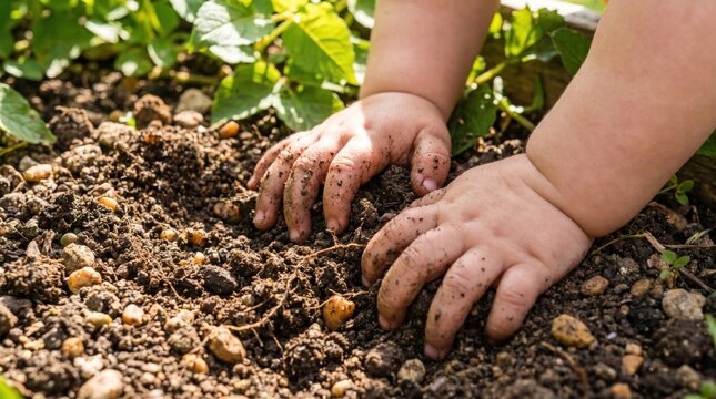 Baby Hands Soil Gardening Microbiome Nature Connection