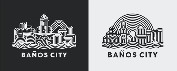 Banos City Skyline Mountain Valley Illustration © Quivr