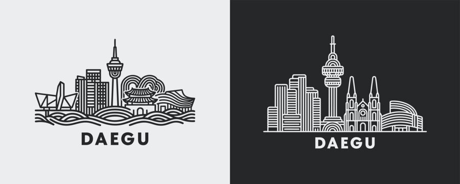 Daegu City Skyline Linear Art Landmark Illustration