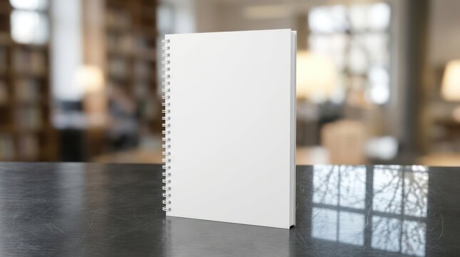 Vertical spiral notebook standing on a dark reflective surface