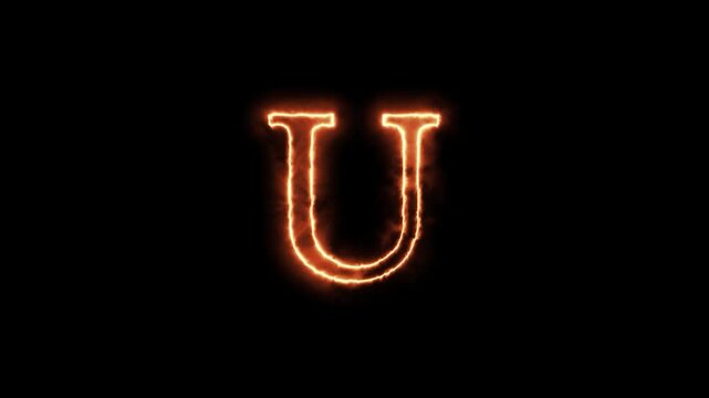 Glowing neon letter u animation with dynamic movement against dark background with creating futuristic vibrant visual effect letter transitioning smoothly