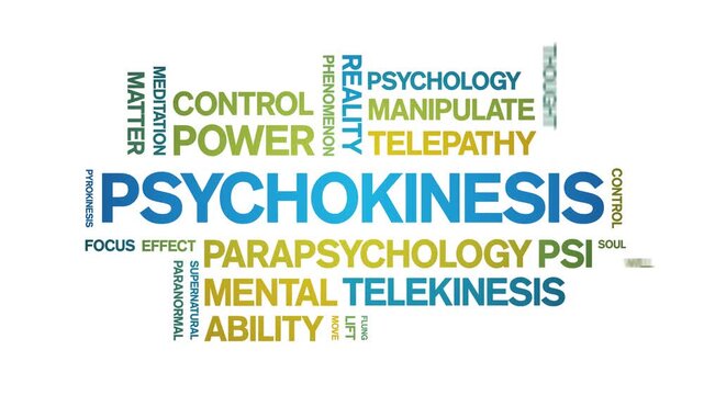 Psychokinesis animated word cloud-animation tag kinetic typography seamless loop.