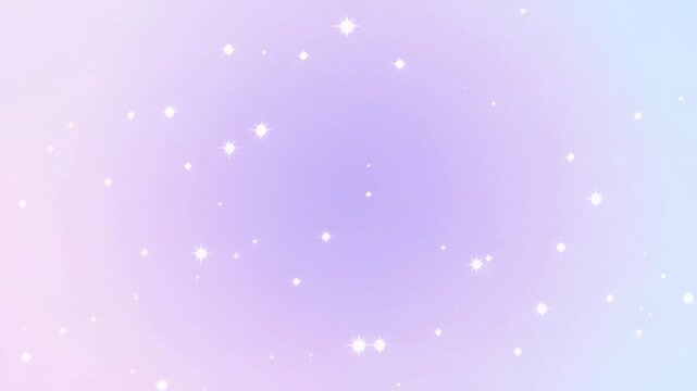 Pastel purple and blue gradient background, with scattered white, four-pointed stars and, glowing bokeh light orbs