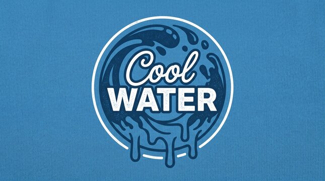 Vintage style cool refreshing beverage water badge with splash artwork for branding with circular badge with water theme dripping, dripping blue liquid