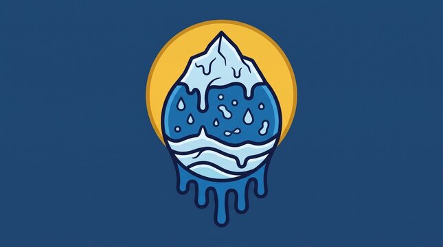 Melting iceberg symbol with water drips and ocean waves inside circular frame for climate awareness with dripping water surrounded waves illustration enclosed circular