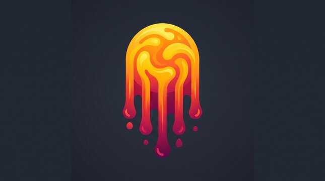 Vibrant abstract molten core logo with dripping glowing liquid design for modern branding with rendered sleek gradient fiery orange deep purple hues against dark backdrop