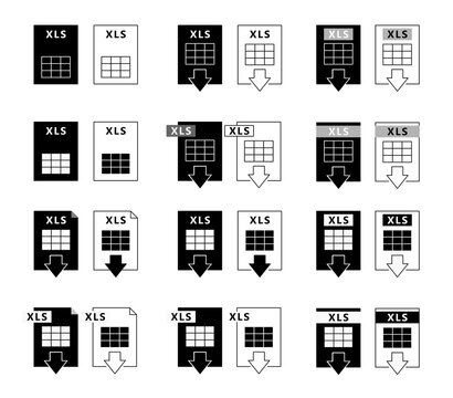 XLS spreadsheet file icon set collection vector