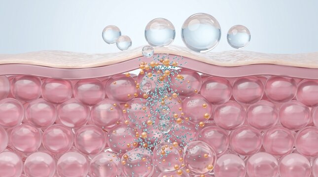 Skin hydration illustration water molecules penetrating epidermis layers for radiant and healthy complexion