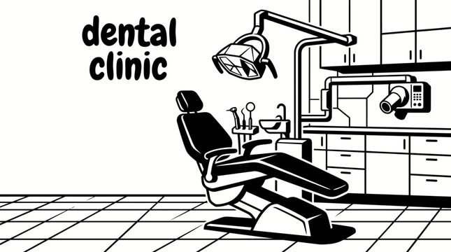 dental clinic equipment featuring dental chairs examination lights drills mirrors xray units sterilization tools and oral healthcare vector set for dentistry healthcare and education projects