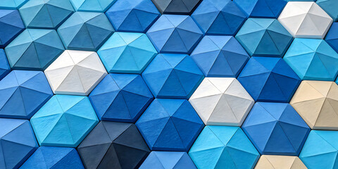 Obraz premium Blue and white hexagonal geometric relief pattern with hexagonal