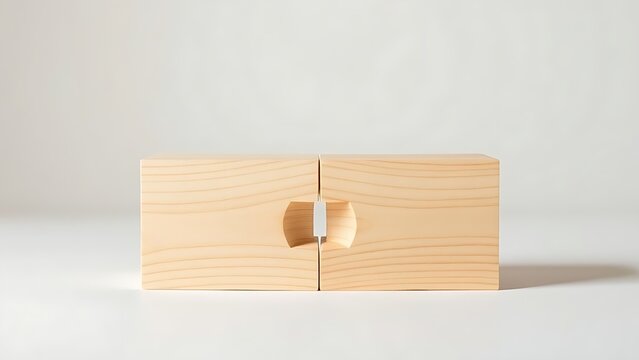Two wooden blocks forming a perfect miter joint, minimalist composition.