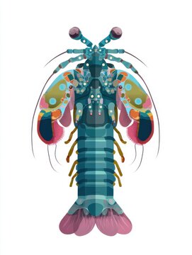 Colorful Peacock Mantis Shrimp Isolated Digital Pixel Art Illustration On Plain White Background