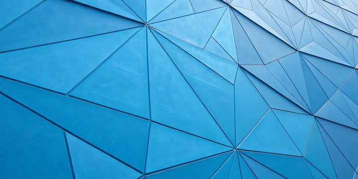 Modern blue architectural wall with geometric triangle structure