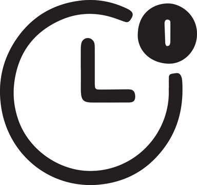 Clock icon with information notification symbol representing time tracking and status update and management and web in outline style