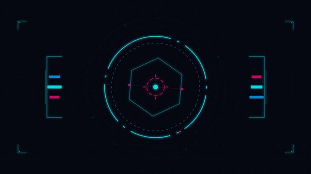 Futuristic Neon HUD Interface Visualizing Circular Target in Dark Cinematic Scene.