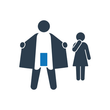 Man exposing himself to a shocked woman, indecent exposure warning icon