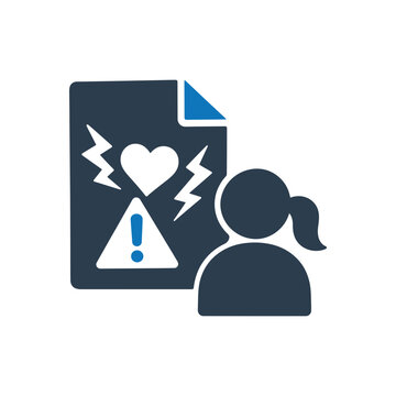Sexual harassment complaint report document with warning signs, abuse reporting icon