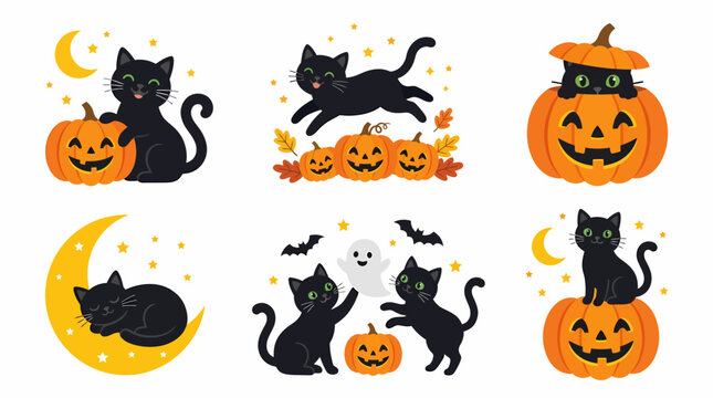 Cartoon raccoons in playful poses with autumn leaves.