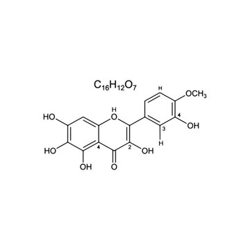 Isorhamnetin chemical formula  molecule hexagon structure isolated on white background.