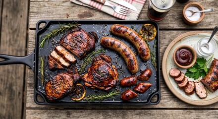Grillowane mięso i kiełbasa na tacy
