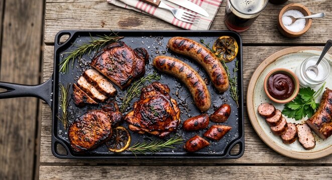Grillowane mięso i kiełbasa na tacy