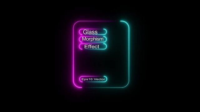Glowing Neon Glass morphism Card Interface with Modern Rounded Buttons, Futuristic Dashboard Frame on Black Background 4K Animation