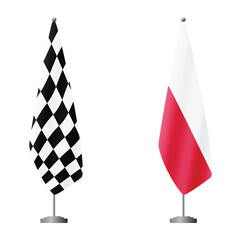 Obraz premium Checkered and Poland flags on flagpoles for official ceremonies and meetings, transparent background vector