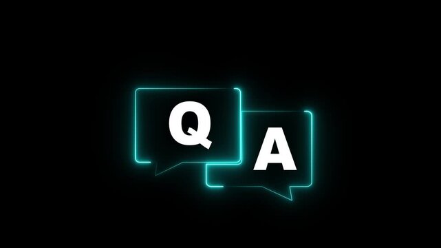 glowing neon q and a question and answer animated session icon neon 4k screen Animated. Question and Answer the letters Q and A. Speech bubbles with Question and Answer icon isolated