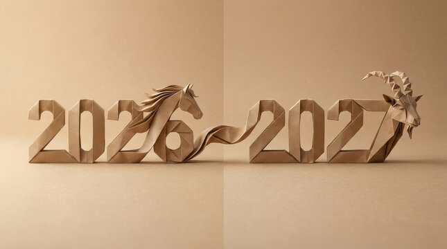 Origami 2026 and 2027 Year Transition with Horse and Goat Art
