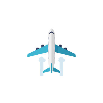 Flat Vector Illustration of Airplane Flying Above Clouds