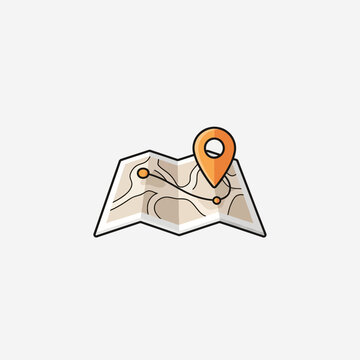 Flat Vector Travel Map Icon with Orange GPS Pin and Route Path