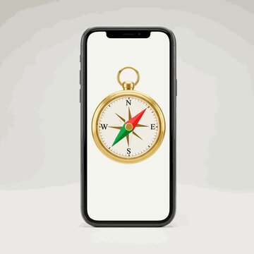 Gold Compass on Smartphone Screen for Mobile Navigation and GPS Concept
