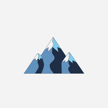 Minimalist Flat Vector Illustration of Three Snowy Mountain Peaks