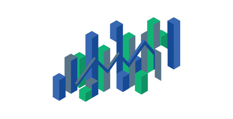 Fototapeta premium Isometric Bar Chart and Line Graph Infographic
