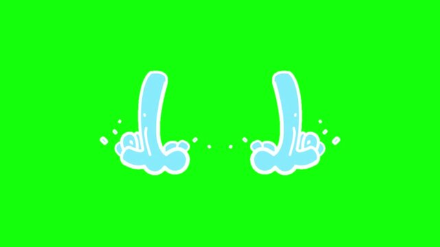 Two streams of bright blue cartoon water fall smoothly downward with thick rounded shapes and white outlines against a solid bright lime green background in vibrant vector style.