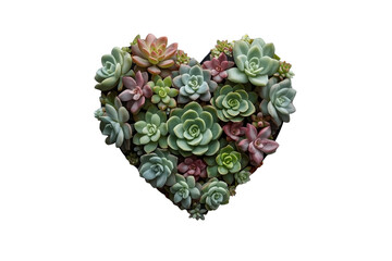 Obraz premium Succulent plants arranged in a heart shape, symbolizing love, nature, and growth. Isolated on a transparent background