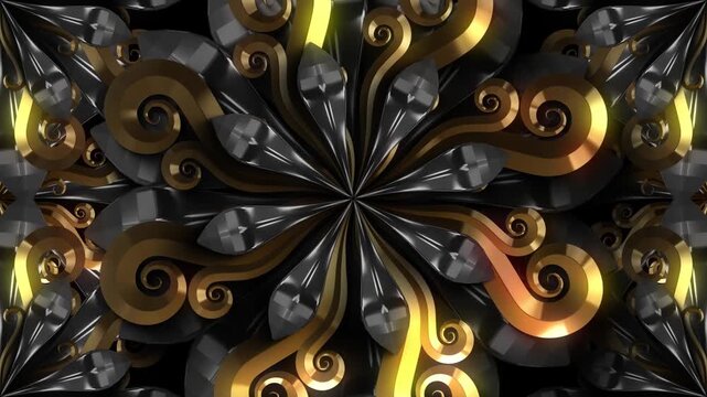 Luxury Black and Gold Ornamental Floral Pattern in Seamless 3D Motion