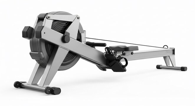 Modern Silver Rowing Machine for Home Gym Fitness Equipment.
