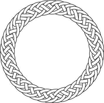 Celtic knot circular border vector design element featuring traditional infinite braided pattern frame ornament in black line art