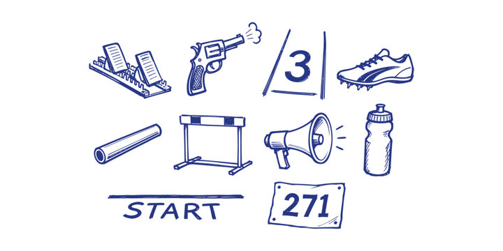 track and field athletics running race element collection hand drawn doodle icon set vector illustration