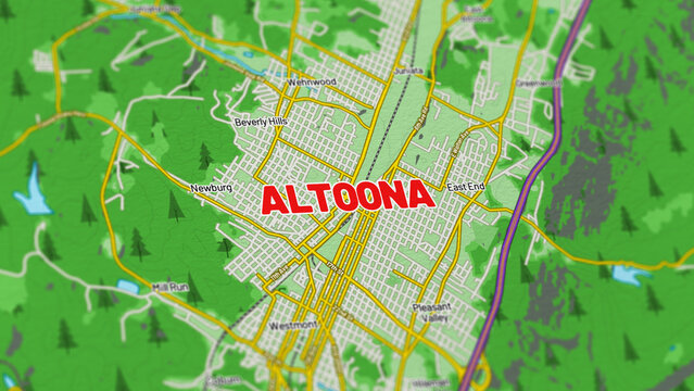 Macro View of Altoona Pennsylvania Map Showing Detailed Streets, Roads, and Geographic Layout