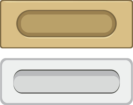 Two rectangular buttons one gold and one silver with rounded edges rectangle button gold button
