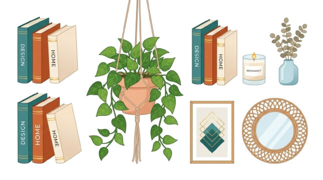 Hanging plant vector icon , ome decor items isolated on a pure white background.

