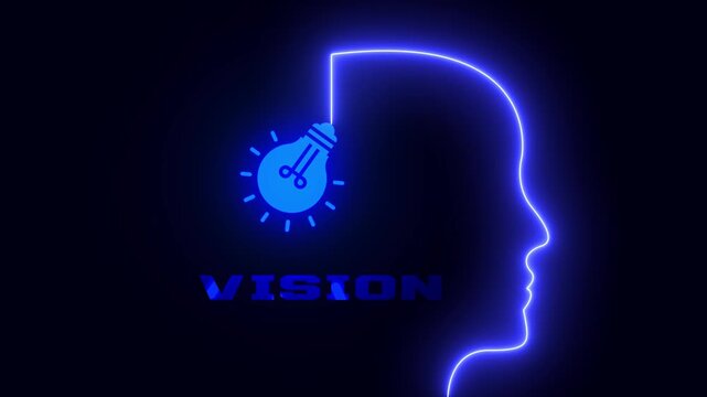 Strategic vision and future planning concept featuring illuminated profile outline with glowing idea bulb