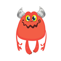 Cute red monster character. Funny cartoon creature with horns for children design. © NeuroVisual Lab