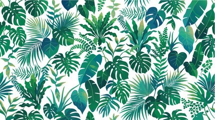 Fototapeta premium Tropical Jungle Foliage Seamless Pattern with Exotic Green Leaves.