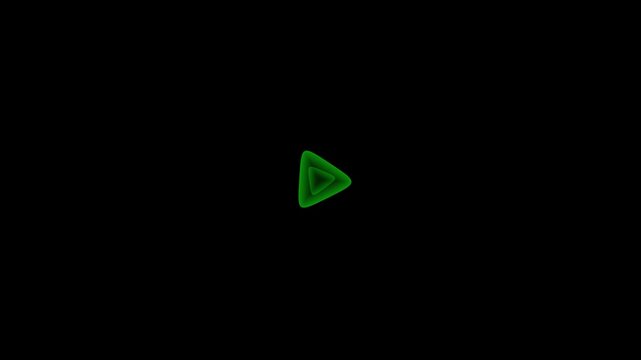 Animated rotating triangle play button icon with green layered gradient effect on black background for media player multimedia video UI UX