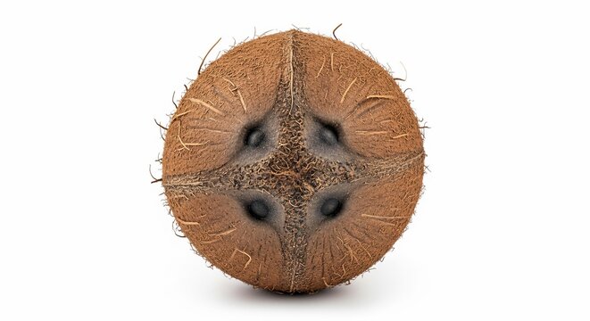 Whole brown coconut isolated on white background.