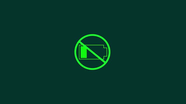 green Low Battery Warning with Prohibited Sign Icon Motion Graphic Animation
